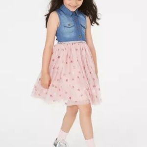 Rare Editions Denim  & Star Print Mesh Dress